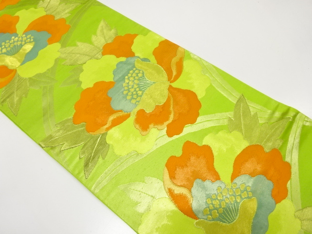 JAPANESE KIMONO / ANTIQUE FUKURO OBI / SILK / WOVEN PEONY